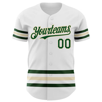 Custom White Green-Cream Line Authentic Baseball Jersey
