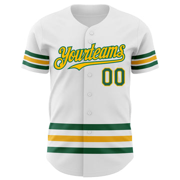 Custom White Kelly Green-Gold Line Authentic Baseball Jersey