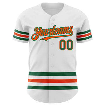 Custom White Kelly Green-Orange Line Authentic Baseball Jersey