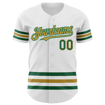 Custom White Kelly Green-Old Gold Line Authentic Baseball Jersey