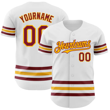 Custom White Crimson-Gold Line Authentic Baseball Jersey