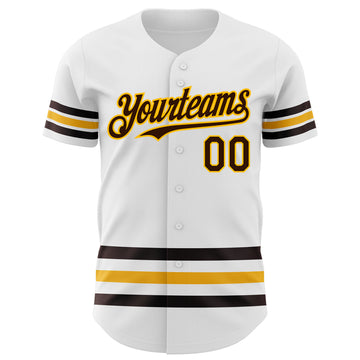 Custom White Brown-Gold Line Authentic Baseball Jersey