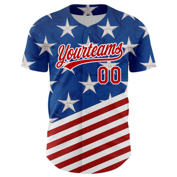 Custom Royal Red-White 3D American Flag Patriotic Authentic Baseball Jersey