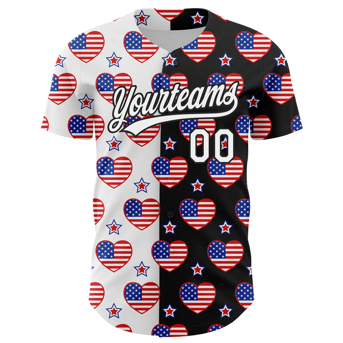 Custom Black Royal-Red 3D American Flag Patriotic Authentic Baseball ...