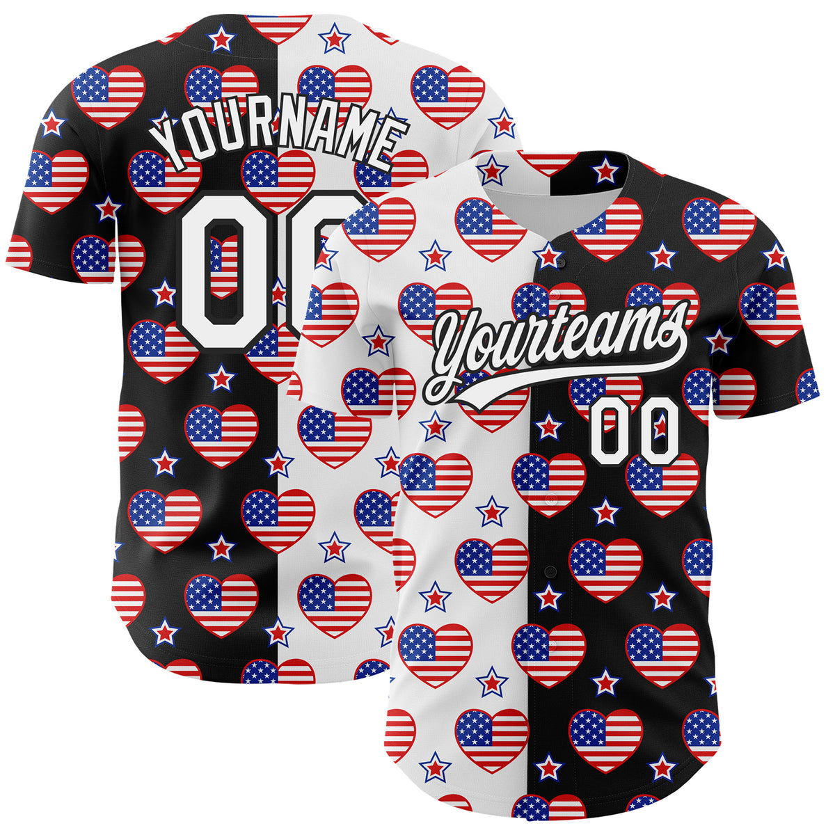 Custom Black Royal-Red 3D American Flag Patriotic Authentic Baseball ...