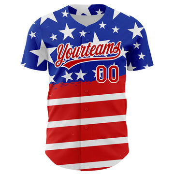 Custom Royal Red-White 3D American Flag Patriotic Authentic Baseball Jersey