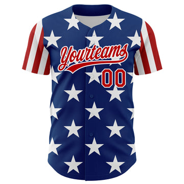 Custom Royal Red-White 3D American Flag Patriotic Authentic Baseball Jersey