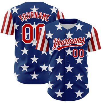 Custom Royal Red-White 3D American Flag Patriotic Authentic Baseball Jersey