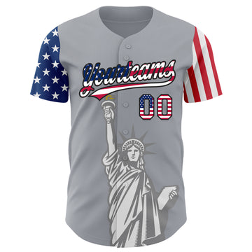 Custom Gray USA Flag-Black 3D American Flag Statue of Liberty Patriotic Authentic Baseball Jersey