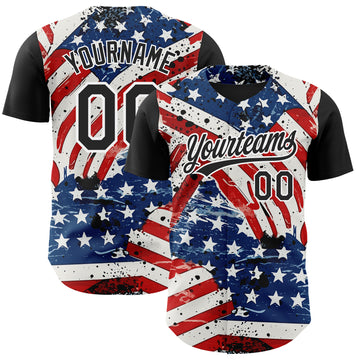 Custom White Black Royal-Red 3D American Flag Patriotic Authentic Baseball Jersey