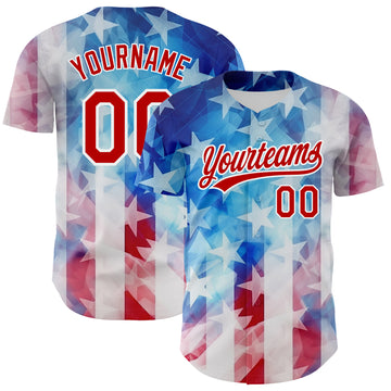 Custom White Red-Royal 3D American Flag Patriotic Authentic Baseball Jersey