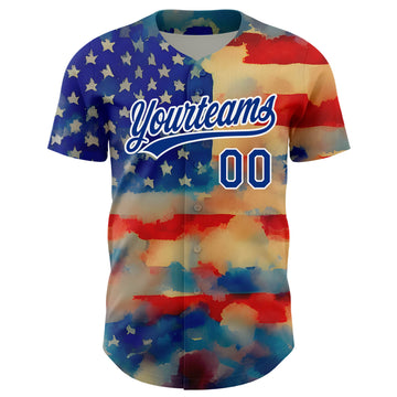 Custom Red Royal-White 3D American Flag Patriotic Authentic Baseball Jersey