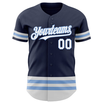 Custom Navy White-Light Blue Line Authentic Baseball Jersey