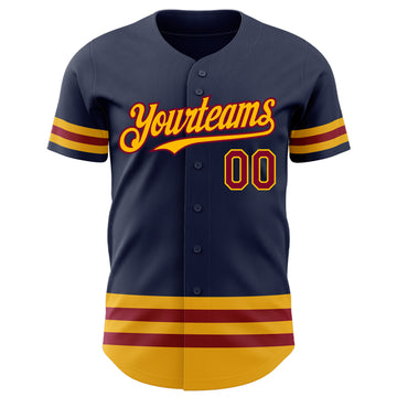 Custom Navy Maroon-Gold Line Authentic Baseball Jersey