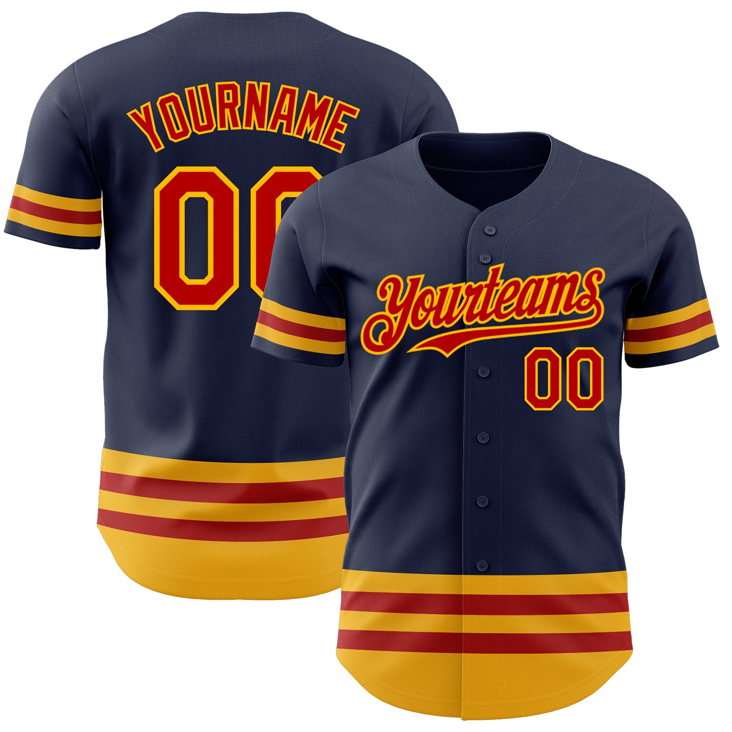 Custom Navy Red-Gold Stripes Authentic Baseball Jersey Discount