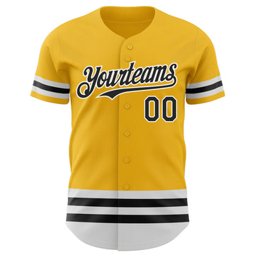 Custom Gold Black-White Line Authentic Baseball Jersey