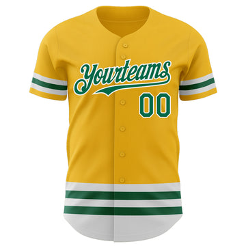 Custom Gold Kelly Green-White Line Authentic Baseball Jersey