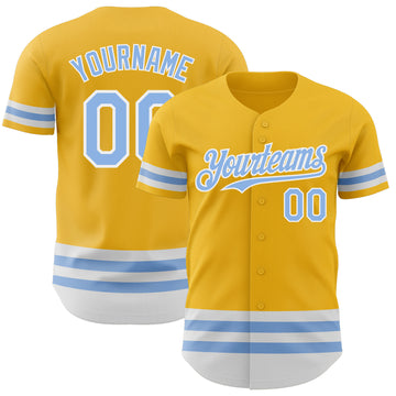 Custom Gold Light Blue-White Line Authentic Baseball Jersey