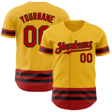 Custom Gold Red-Black Line Authentic Baseball Jersey