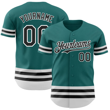 Custom Teal Black-White Line Authentic Baseball Jersey