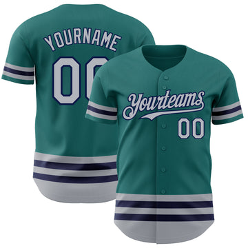 Custom Teal Gray-Navy Line Authentic Baseball Jersey