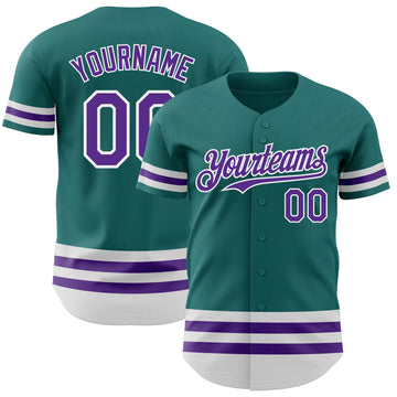 Custom Teal Purple-White Line Authentic Baseball Jersey