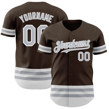 Custom Brown Gray-White Line Authentic Baseball Jersey