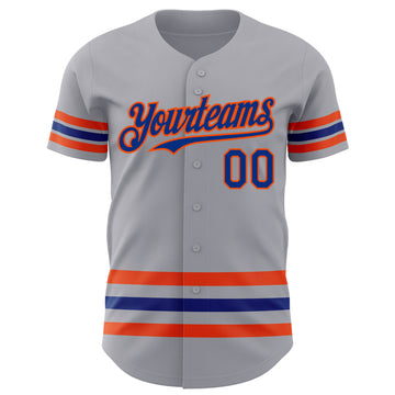 Custom Gray Royal-Orange Line Authentic Baseball Jersey