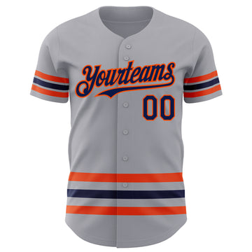 Custom Gray Navy-Orange Line Authentic Baseball Jersey