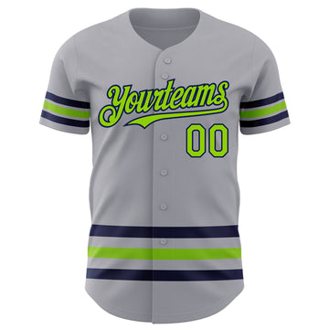 Custom Gray Neon Green-Navy Line Authentic Baseball Jersey