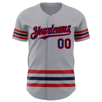Custom Gray Navy-Red Line Authentic Baseball Jersey