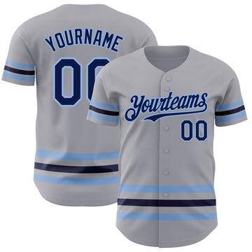 Custom Gray Navy-Light Blue Line Authentic Baseball Jersey