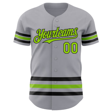 Custom Gray Neon Green-Black Line Authentic Baseball Jersey