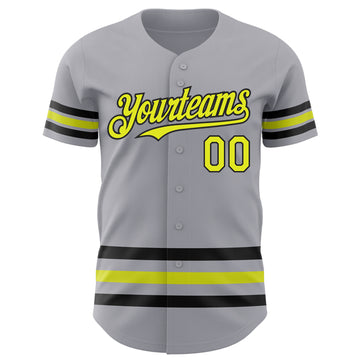 Custom Gray Neon Yellow-Black Line Authentic Baseball Jersey