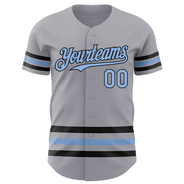 Custom Gray Light Blue-Black Line Authentic Baseball Jersey