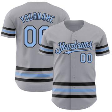 Custom Gray Light Blue-Black Line Authentic Baseball Jersey