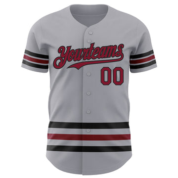 Custom Gray Crimson-Black Line Authentic Baseball Jersey