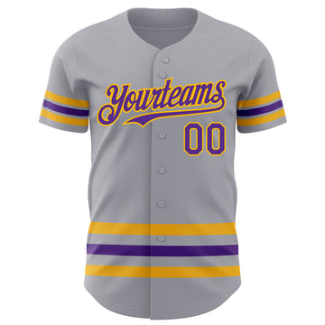 Custom Gray Purple-Gold Line Authentic Baseball Jersey