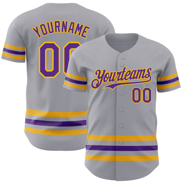 Custom Gray Purple-Gold Line Authentic Baseball Jersey