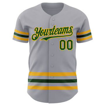 Custom Gray Green-Gold Line Authentic Baseball Jersey