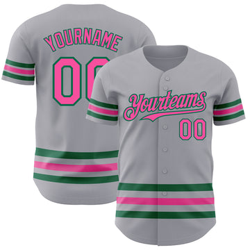 Custom Gray Pink-Kelly Green Line Authentic Baseball Jersey