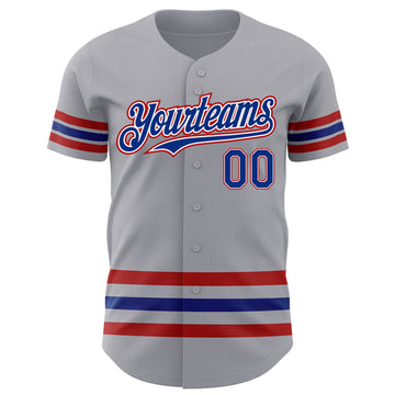 Custom Gray Royal-Red Line Authentic Baseball Jersey