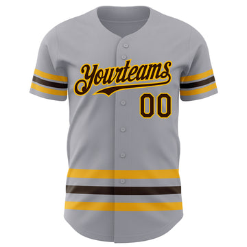 Custom Gray Brown-Gold Line Authentic Baseball Jersey