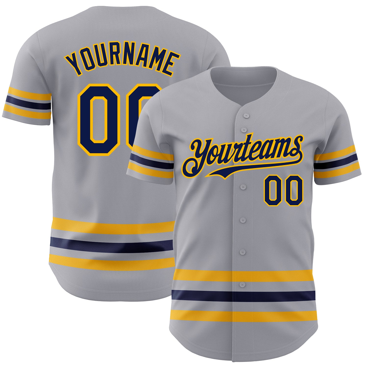 Custom Gray Navy-Gold Stripes Authentic Baseball Jersey Discount