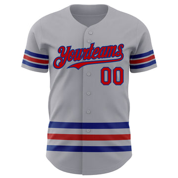 Custom Gray Red-Royal Line Authentic Baseball Jersey