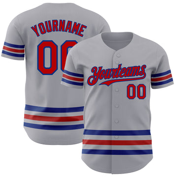 Custom Gray Red-Royal Line Authentic Baseball Jersey