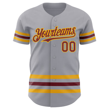 Custom Gray Burgundy-Gold Line Authentic Baseball Jersey