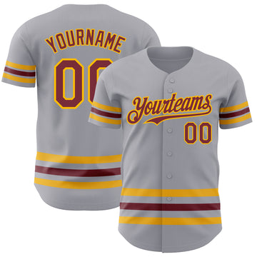 Custom Gray Burgundy-Gold Line Authentic Baseball Jersey