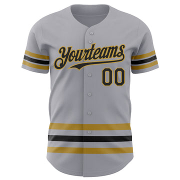Custom Gray Black-Old Gold Line Authentic Baseball Jersey