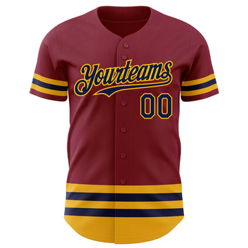 Custom Crimson Navy-Gold Line Authentic Baseball Jersey